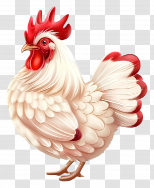White Chicken With Red Comb - Beautiful White Chicken With Red Comb Transparent PNG