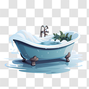 Bathtub Party Day - Blue Bathtub With Foam And Water Transparent PNG