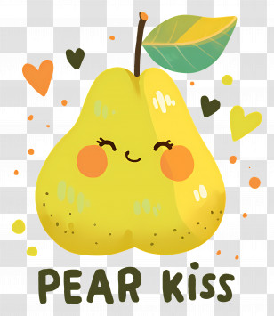 Pear Kiss - Cute Pear Cartoon With Hearts Transparent PNG