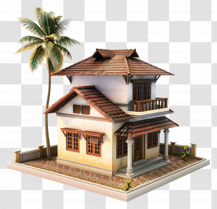 3d House - Traditional House With Palm Tree Transparent PNG