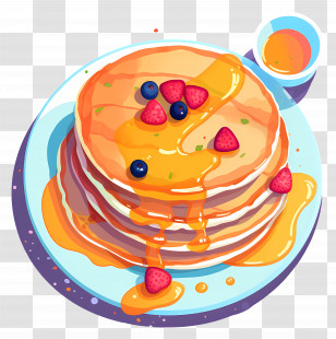 Strawberry Shortcake - Pancake Stack With Honey And Berries Transparent PNG