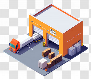 Isometric Warehouse - Warehouse And Truck For Logistics Transparent PNG