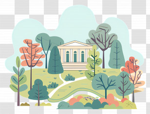 Museum Landscape - Autumn Landscape With Neoclassical Building Transparent PNG
