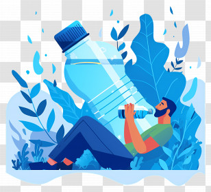 Man Seated Drinking Water - Man Relaxing With Giant Water Bottle Transparent PNG