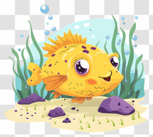 Cute Pufferfish - Cute Yellow Fish Cartoon Illustration Transparent PNG
