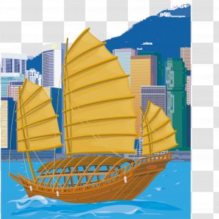Sailing Ship Download - Yawl - Sailboat City Landscape Transparent PNG