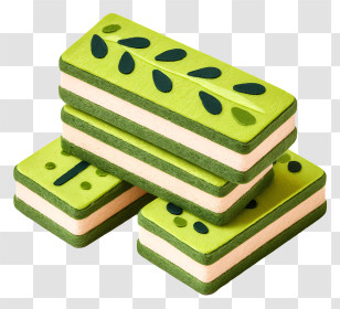 Matcha Bar Snacks - Green Layered Cookies With Leaf Design Transparent PNG