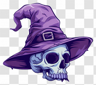 Halloween Cap - Skull With Purple Witch Hat For Halloween Transparent PNG