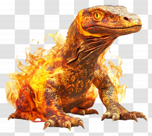 Komodo Dragon - Fire Lizard With Flames Transparent PNG