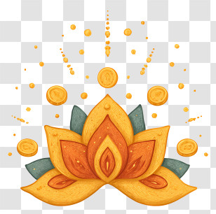 Lotus Flower Gold Coins - Golden Lotus With Coins Transparent PNG