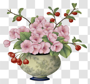 Chinese Painting Cherry Blossom - Elegant Pink Blossom Vase Transparent PNG