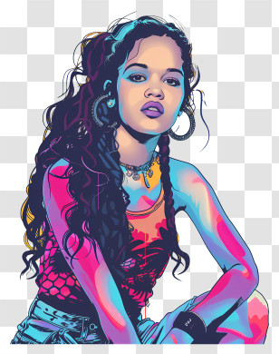 Jenna Ortega - Vibrant Girl Portrait Illustration Transparent PNG