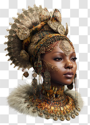 African Woman - Ornate Headdress With Cultural Jewelry Transparent PNG
