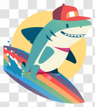 Hello Summer - Surfing Shark Illustration Transparent PNG