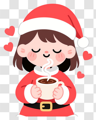 Chibi Girl In Christmas Outfit - Santa Girl With Cocoa Transparent PNG