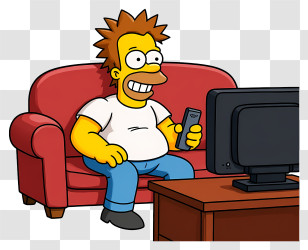 Homer Simpson - Cartoon Character Watching TV Transparent PNG