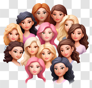 Emoji - Illustration Of Diverse Women Faces In Group Art Transparent PNG