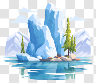 Glacier Melting - Serene Iceberg And Trees In A Mountainous Landscape Transparent PNG