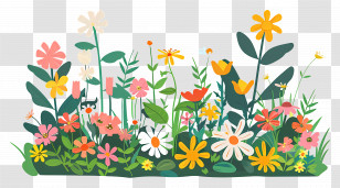Colorful Garden Flowers - Beautiful Illustration Of Colorful Garden Flowers Transparent PNG
