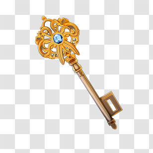 Golden Key - Ornate Golden Key With Blue Gem Transparent PNG
