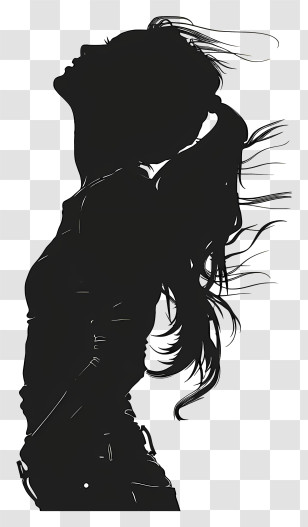 Girl Silhouette - Elegant Woman Silhouette With Flowing Hair Transparent PNG