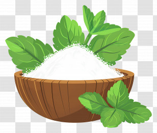 Stevia Leaf - Bowl Of Sugar With Mint Leaves Transparent PNG