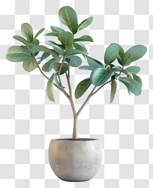 Rubber Tree - Green Indoor Potted Plant With Sleek White Pot Transparent PNG