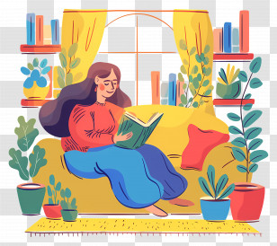 Books Reading Woman - Woman Reading Book On Cozy Sofa Transparent PNG