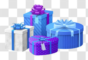 Gift Boxes - Gift Boxes With Blue And Purple Ribbons Transparent PNG