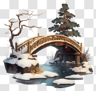 Snowy Bridge - Tranquil Snowy Bridge Landscape Transparent PNG