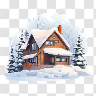 Winter House - Snow-Covered Wooden House In Winter Landscape Transparent PNG