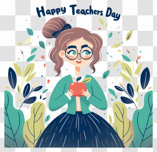 Happy Teachers Day - Happy Teachers Day With Teacher And Apple Transparent PNG