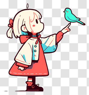 Kawaii Girl With Bird - Little Girl With Bird Transparent PNG