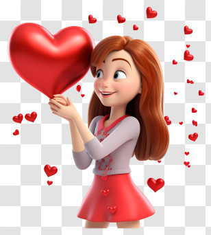 Valentine Girl - Girl Holding A Heart In Cartoon Style Transparent PNG