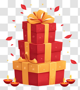 Diwali Stack Of Gift Boxes - Stacked Red And Gold Gifts Transparent PNG