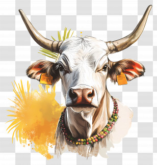 Pongal Cow - Illustration Of A Cow With Necklace Transparent PNG