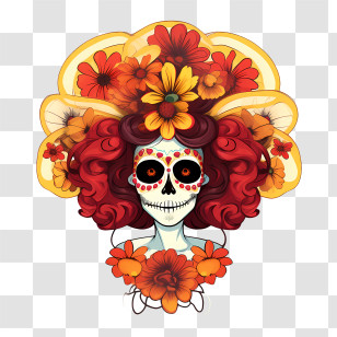 La Catrina
 - Colorful Sugar Skull With Red Flowers For Day Of The Dead Transparent PNG