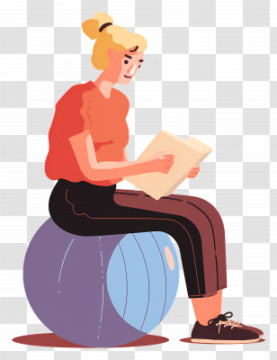 Sitting Girl - Woman Reading On Exercise Ball Transparent PNG
