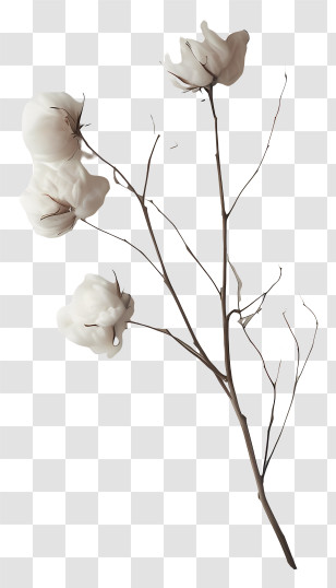 Fluffy Cotton Twig - Cotton Plant Branch Transparent PNG