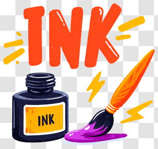 Ink Bottle - Playful Ink Bottle And Brush Illustration Transparent PNG