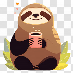 Coffee Time - Happy Sloth With Coffee Transparent PNG