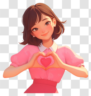 Girl Holding Love Heart - Girl With Heart Gesture In Pink Dress Transparent PNG