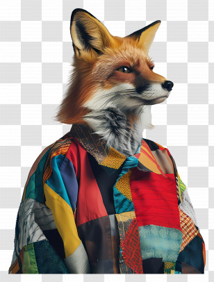 Fox - Stylized Fox In Colorful Patchwork Shirt Transparent PNG
