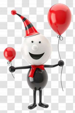 Christmas Stick Figure - Happy Cartoon Figure Holding Red Balloons Transparent PNG