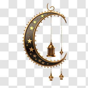 Islamic Lantern - Golden Crescent Moon With Hanging Lanterns Transparent PNG