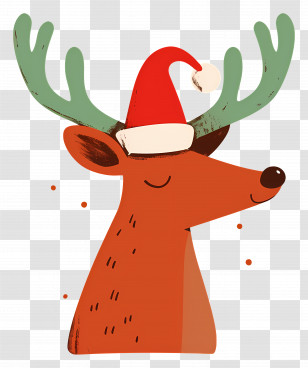 Christmas Deer - Cute Christmas Reindeer With Santa Hat Transparent PNG