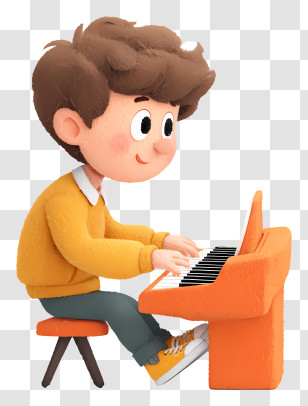 Boy Playing Electric Piano - Adorable Piano Player In Yellow Transparent PNG