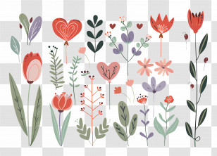 Flowers And Plants - Floral Doodle Design With Vibrant Colors Transparent PNG