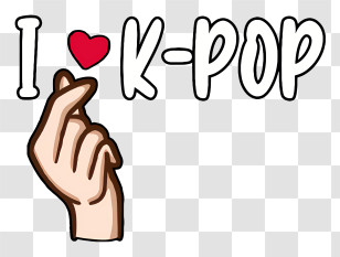 Kpop - I Love K-Pop Text With Hand Gesture Transparent PNG