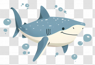 Cute Shark - Cute Cartoon Shark Swimming With Bubbles Transparent PNG